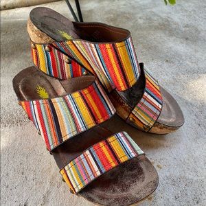 “Volatile” multi stripe Wedge Sandals NWT